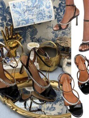 🆕 KURT GEIGER LONDON 🧿 NWOB Crystal Embellished Strap Sandal, Black - Sz 7